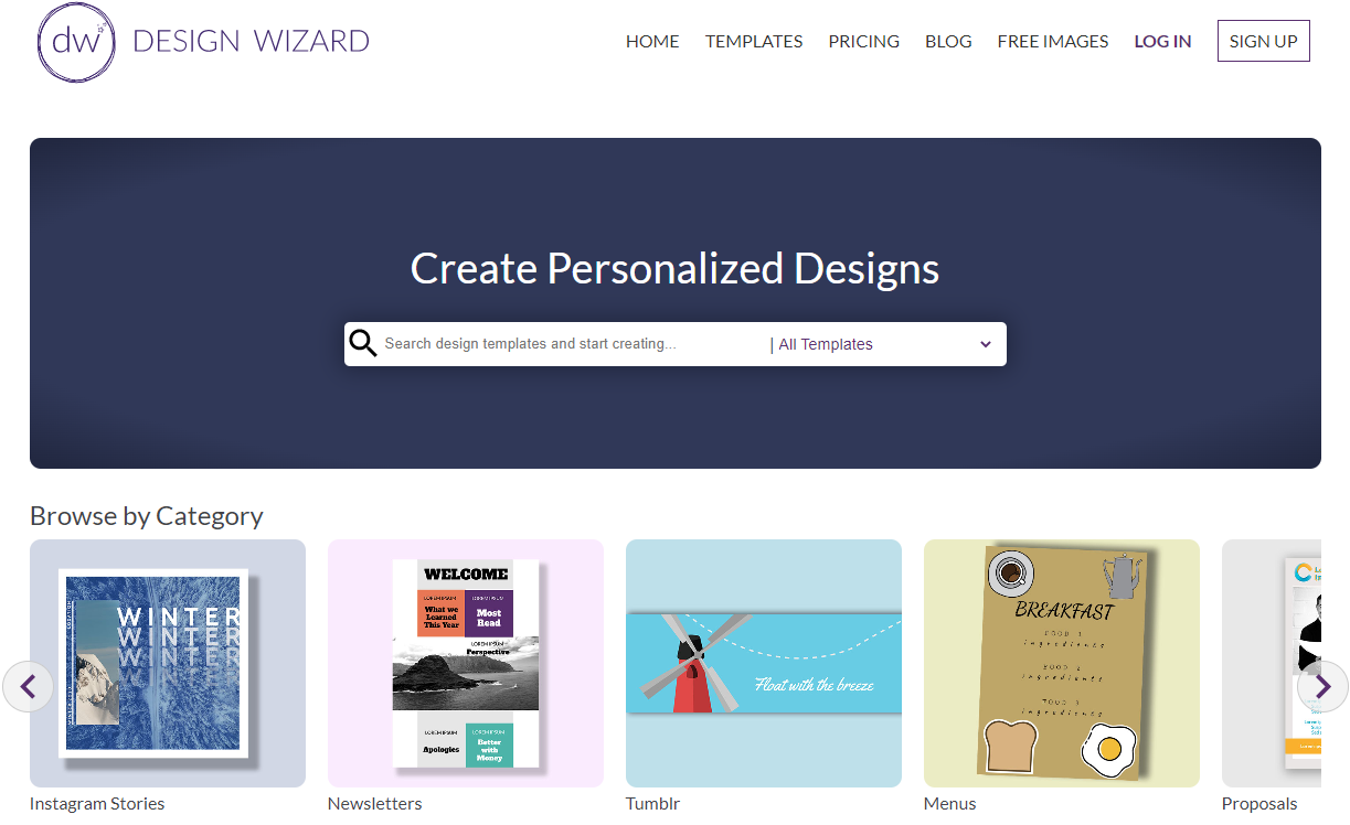 design wizard home page