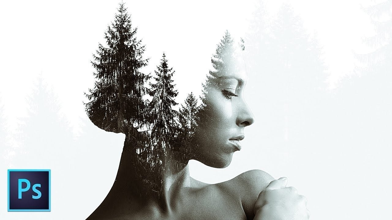 make a double exposure image of a woman in photoshop