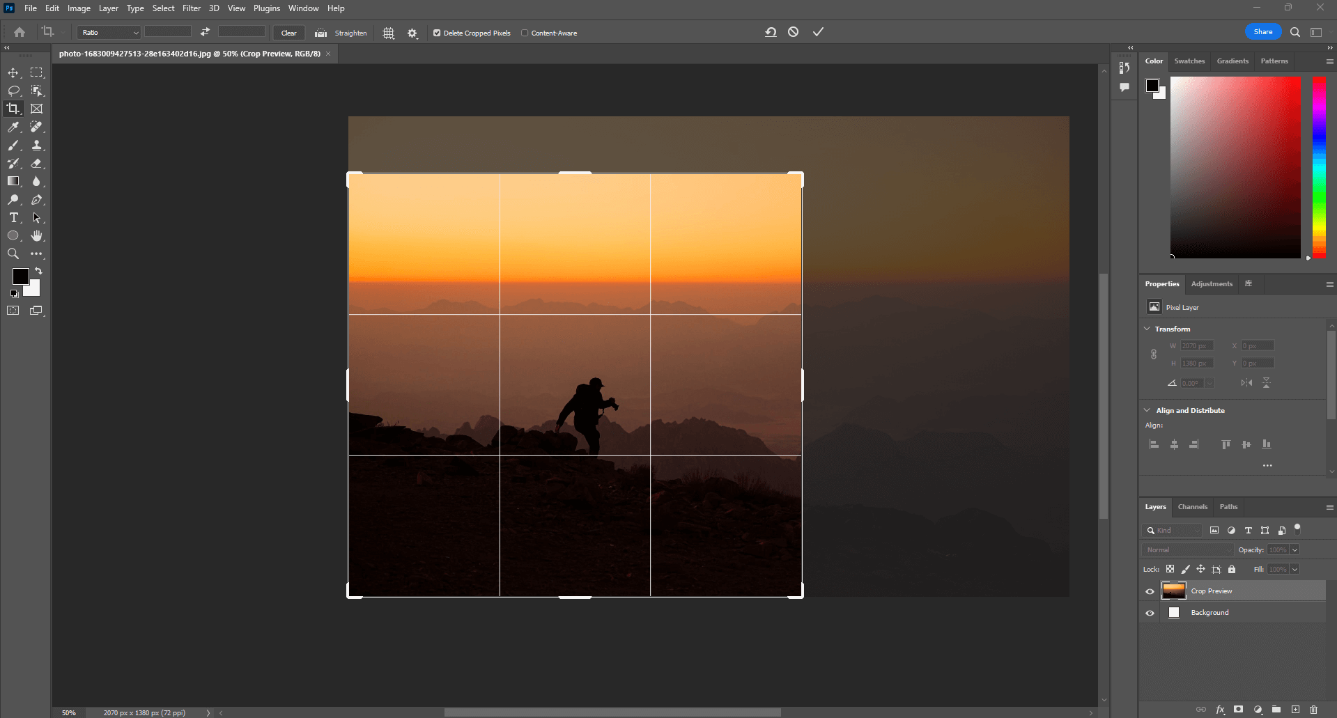 drag the borders to crop an image in photoshop