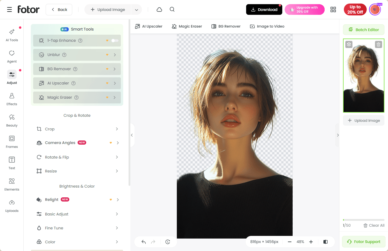 edit a female portrarit in fotor ai photo editor