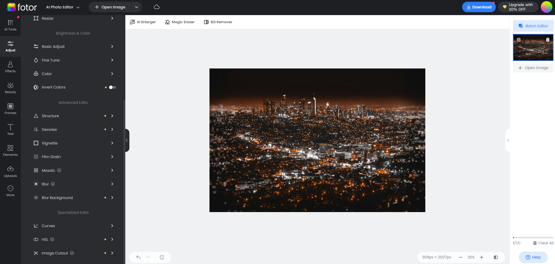 edit a night photo with fotor's tilt-shift tool