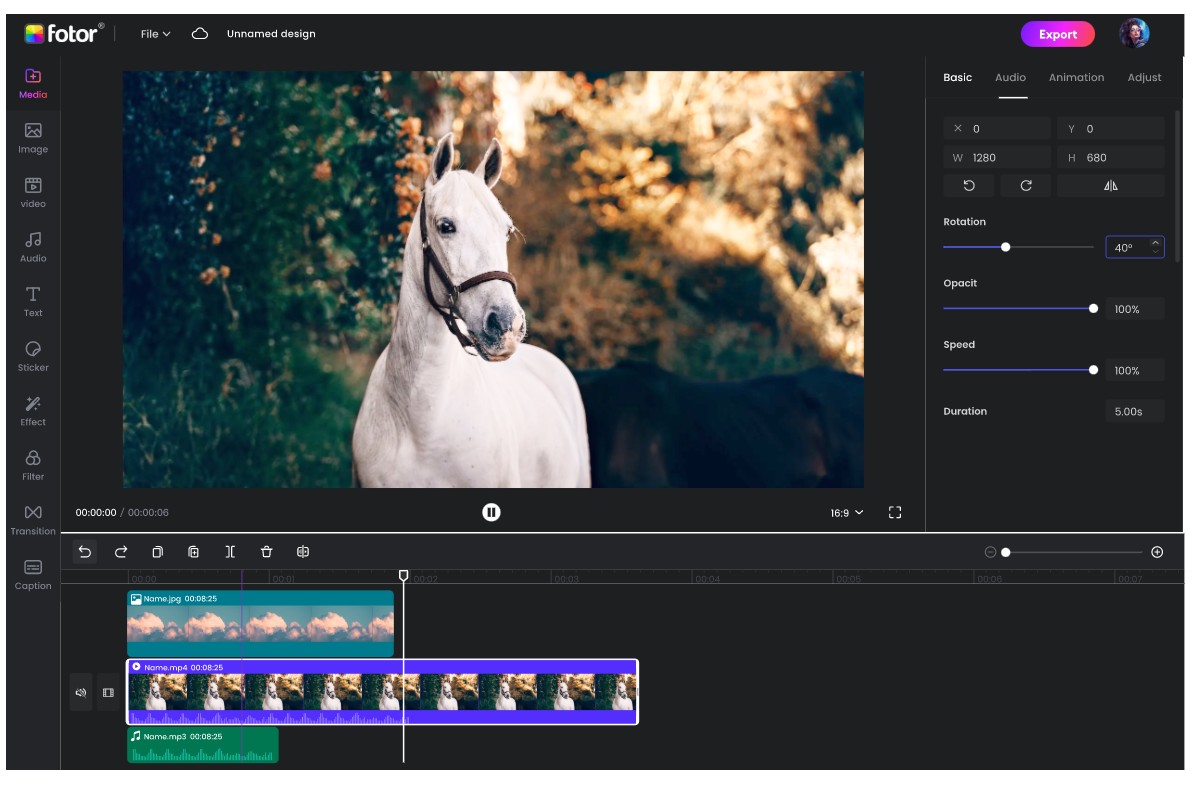 edit white horse video on fotor video editor