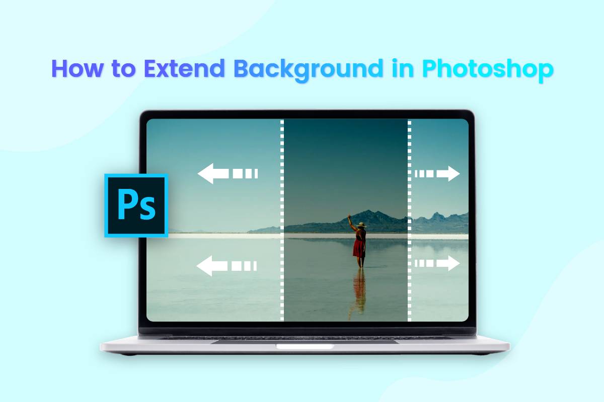 extend an female on the sand image background in photoshop on mac