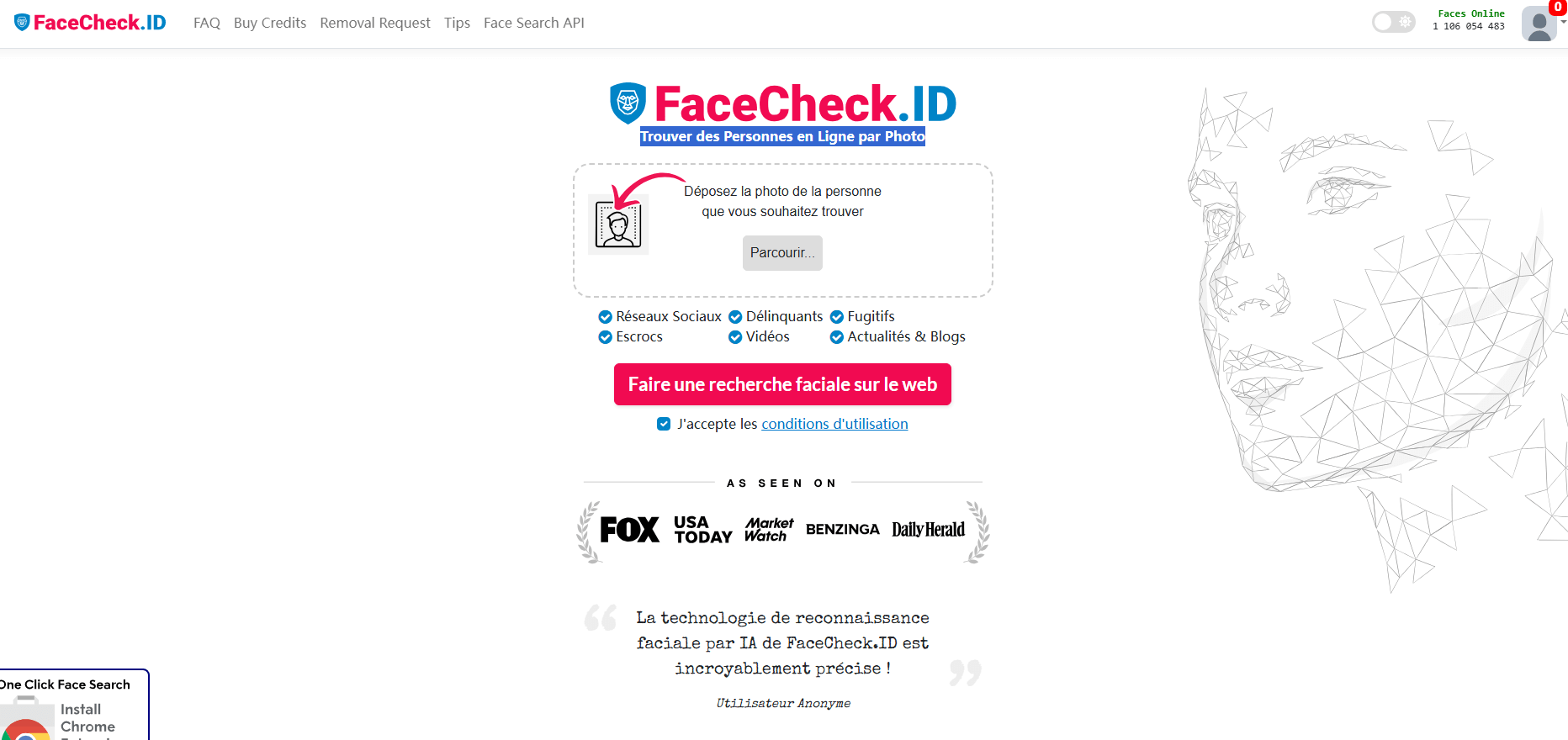 reconnaissance faciale IA sur facecheck id
