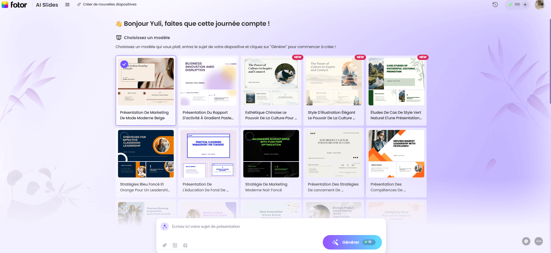 faire des presentations ia avec fotor pour rendu reunion