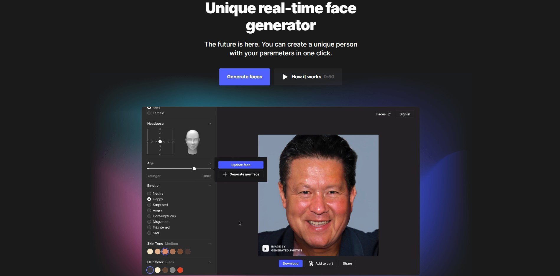 fake face generator home page