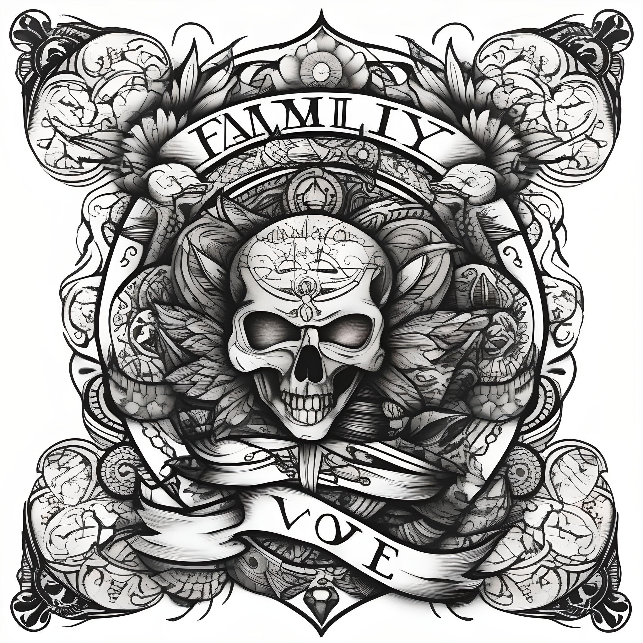 family tattoo for man of a skull