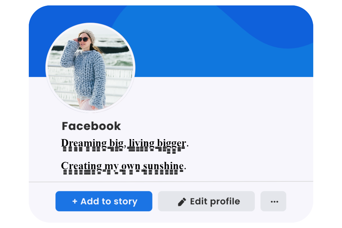 female facebook profile with short bios