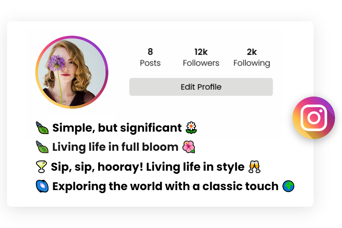 female insta profile with cute classy instagram bio