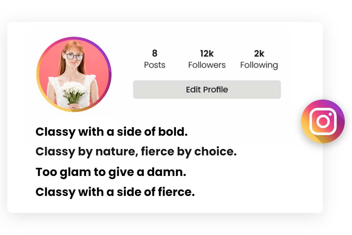 female instagram profile page with attitude classy bios