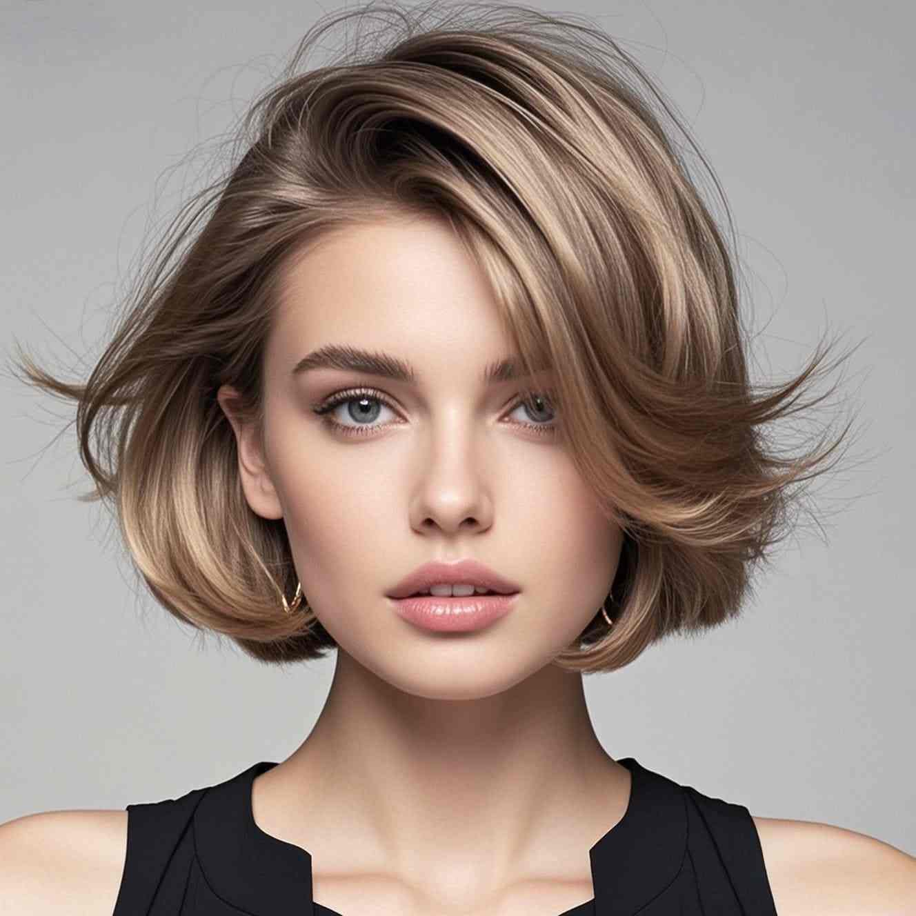 femme charmante avec une coupe courte dégradée effilée