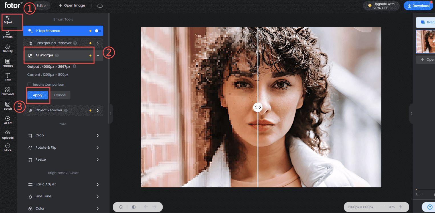 fix pixelated image with Fotor's ai enlarger