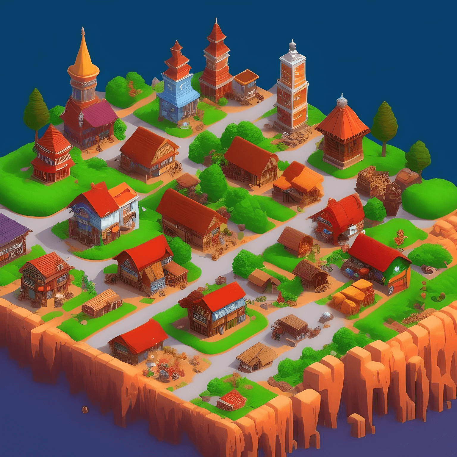 western town in isometric ribosome style