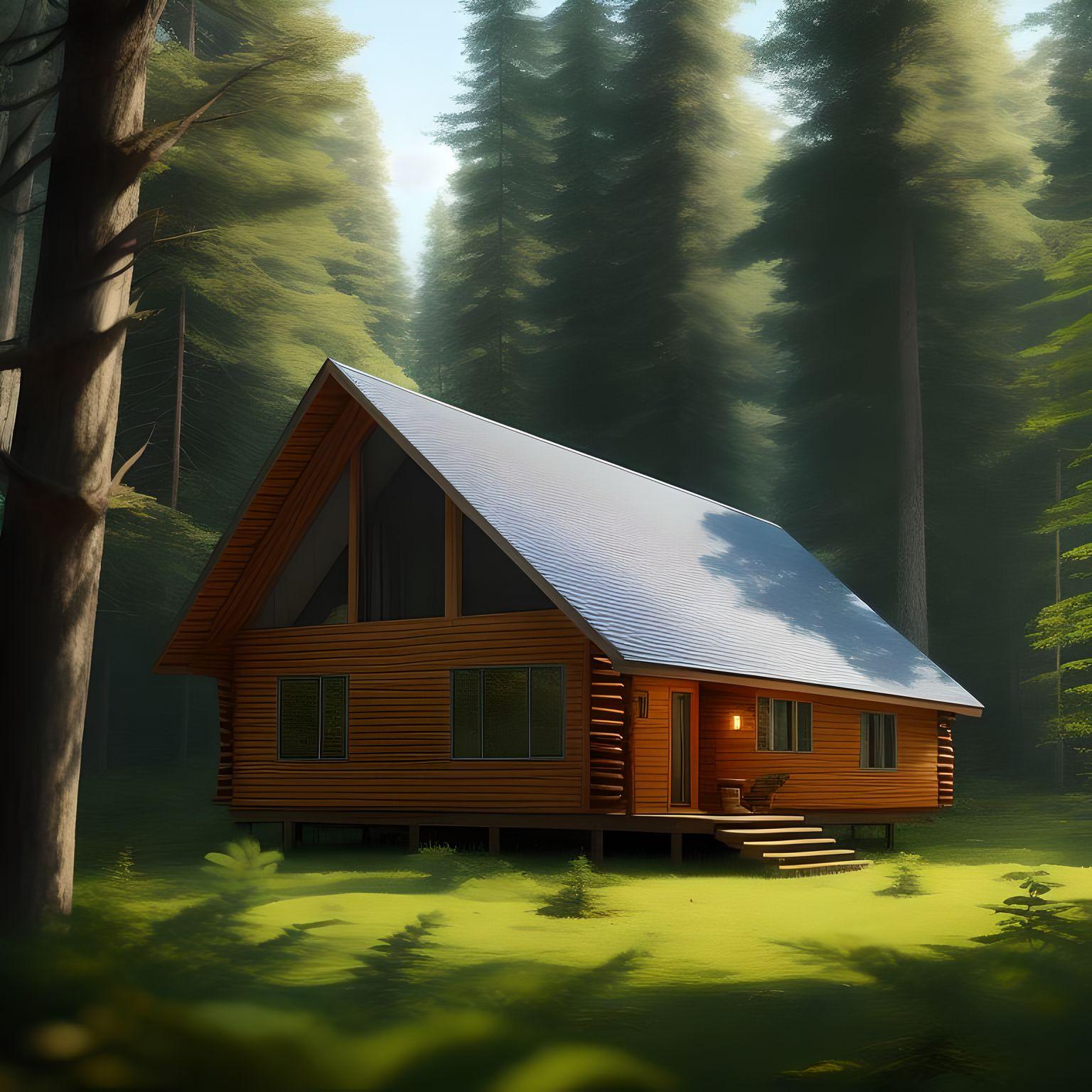 cabin in the forest with smooth roof generated by fotor ai generator