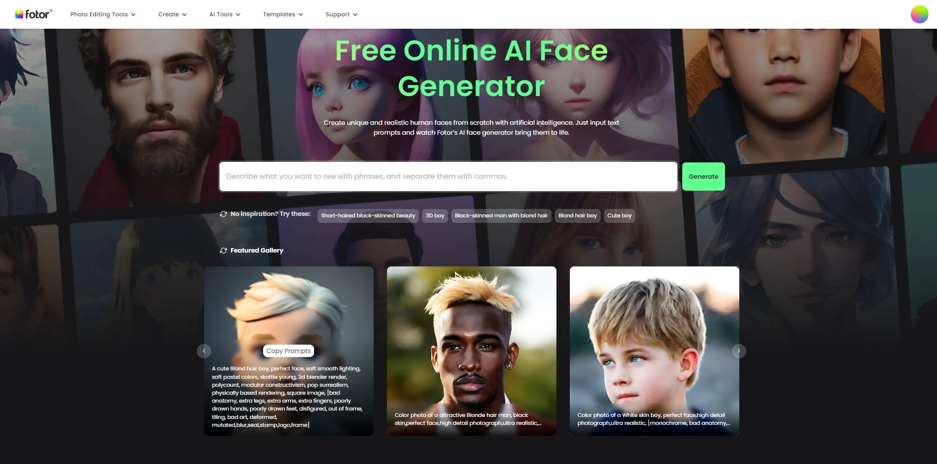 fotor ai face generator home page