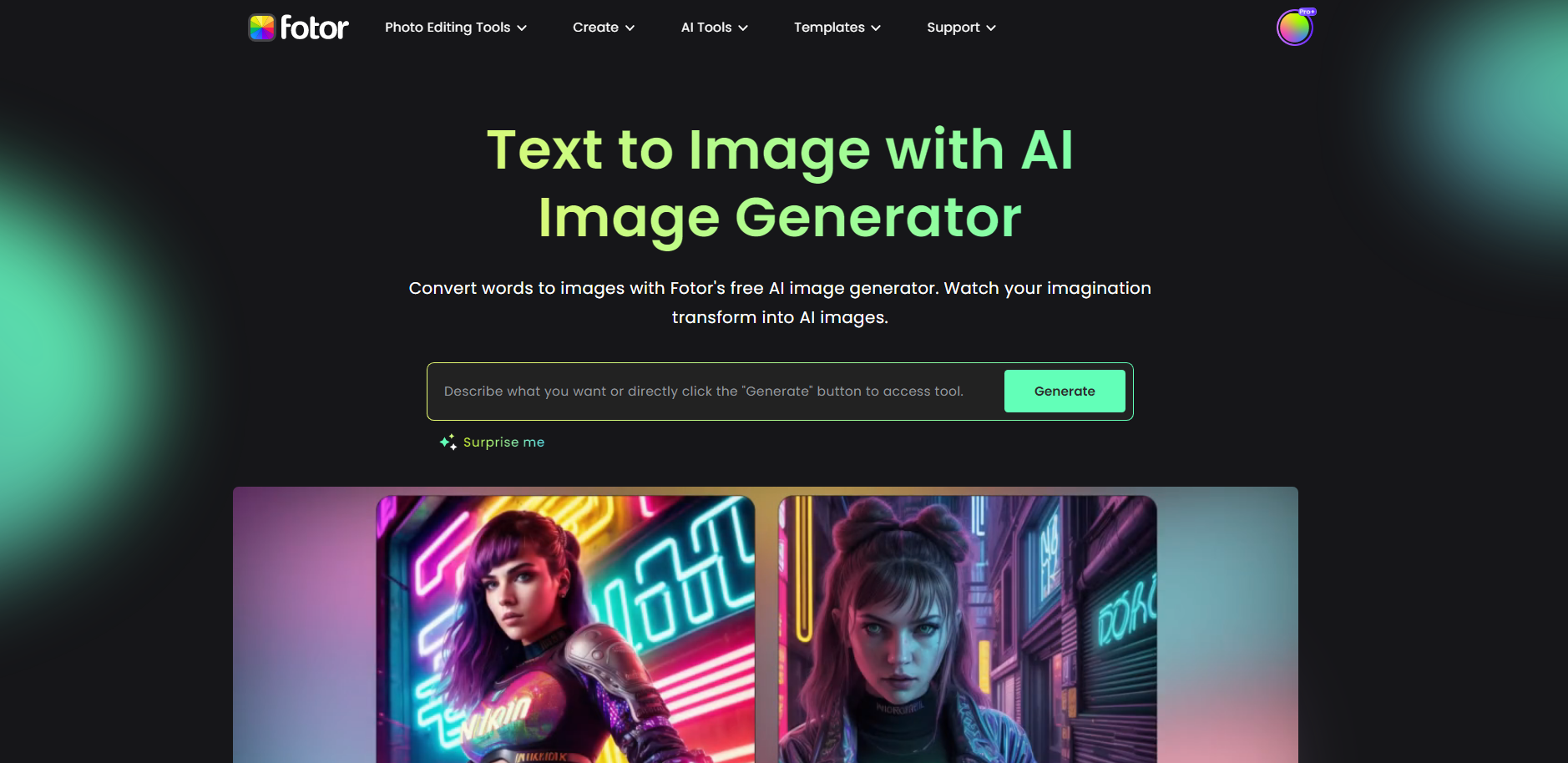 fotor ai image generation platform homepage overview