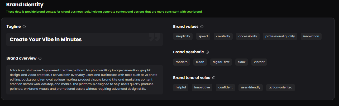fotor brand kit step 4 to fill in brand identity