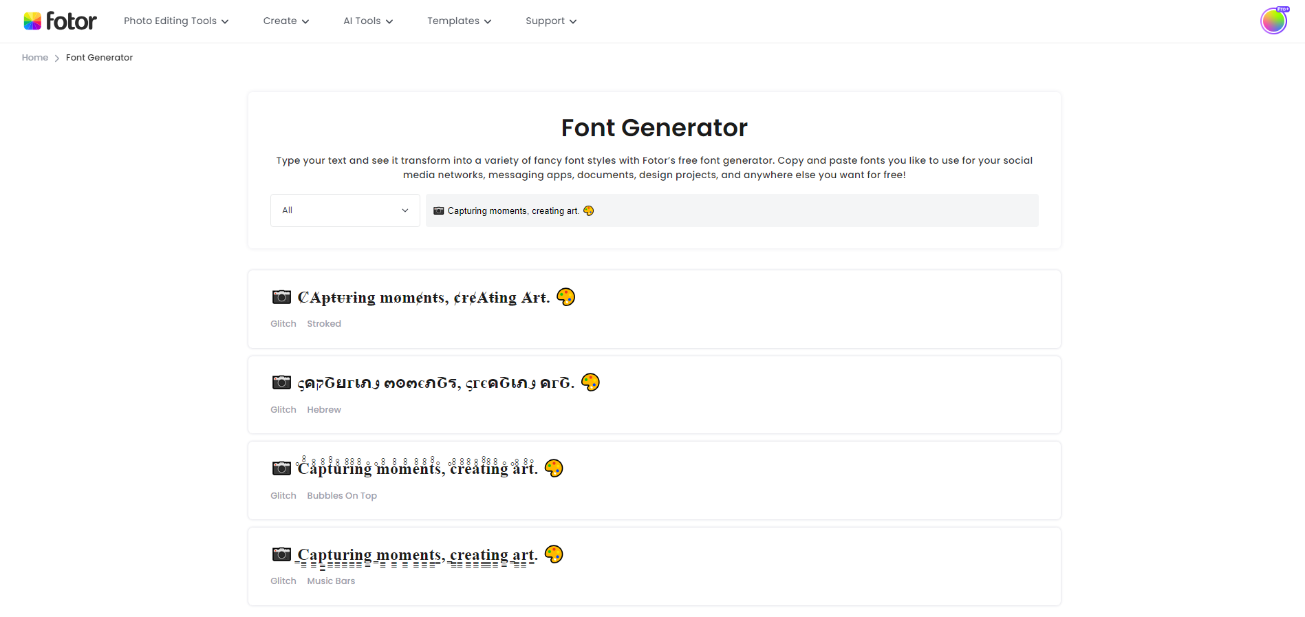fotor online font generator page