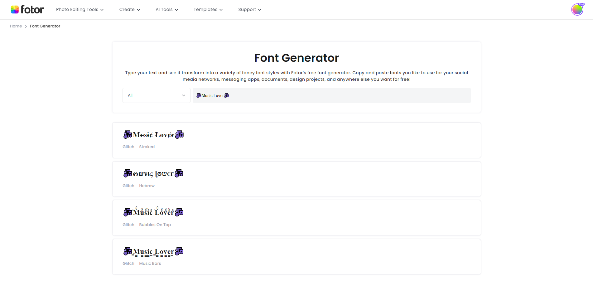 fotor online font generator page