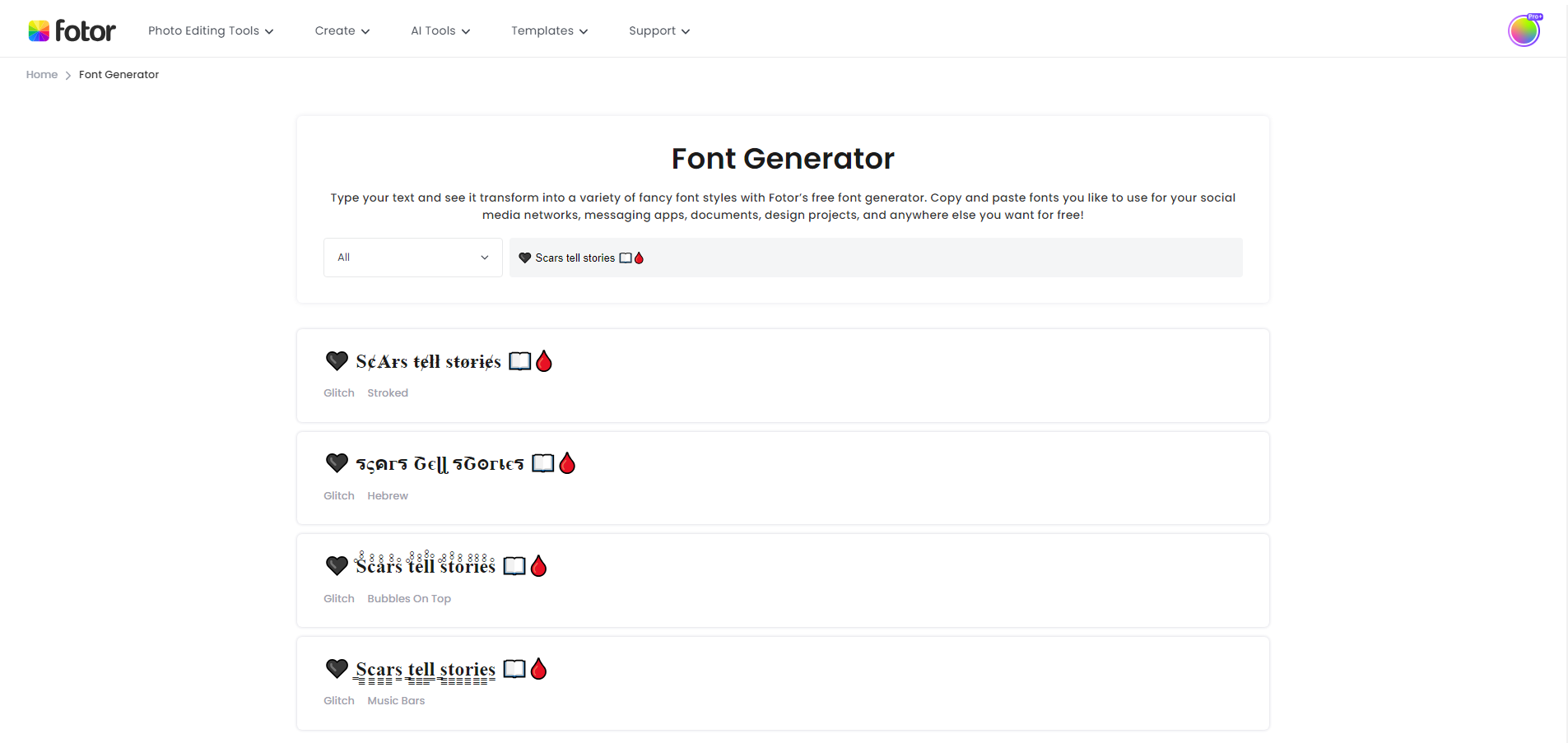 fotor online font generator page