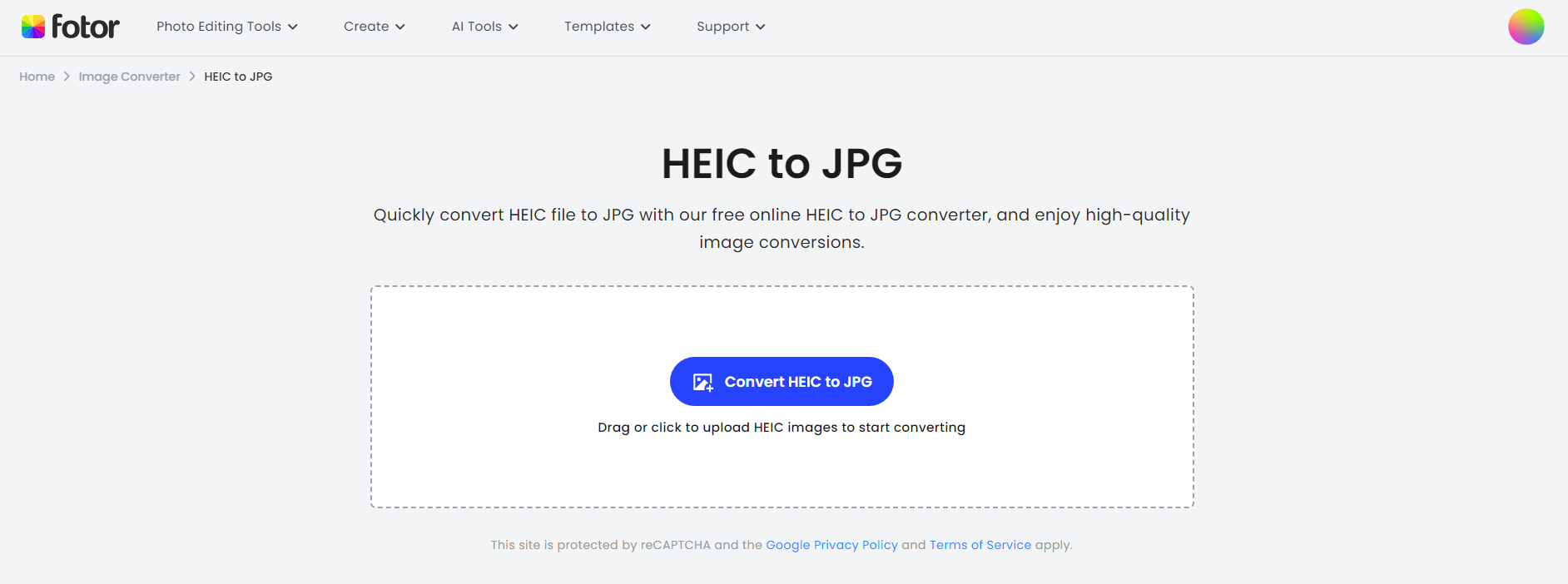 fotor online heic to jpg converter interface