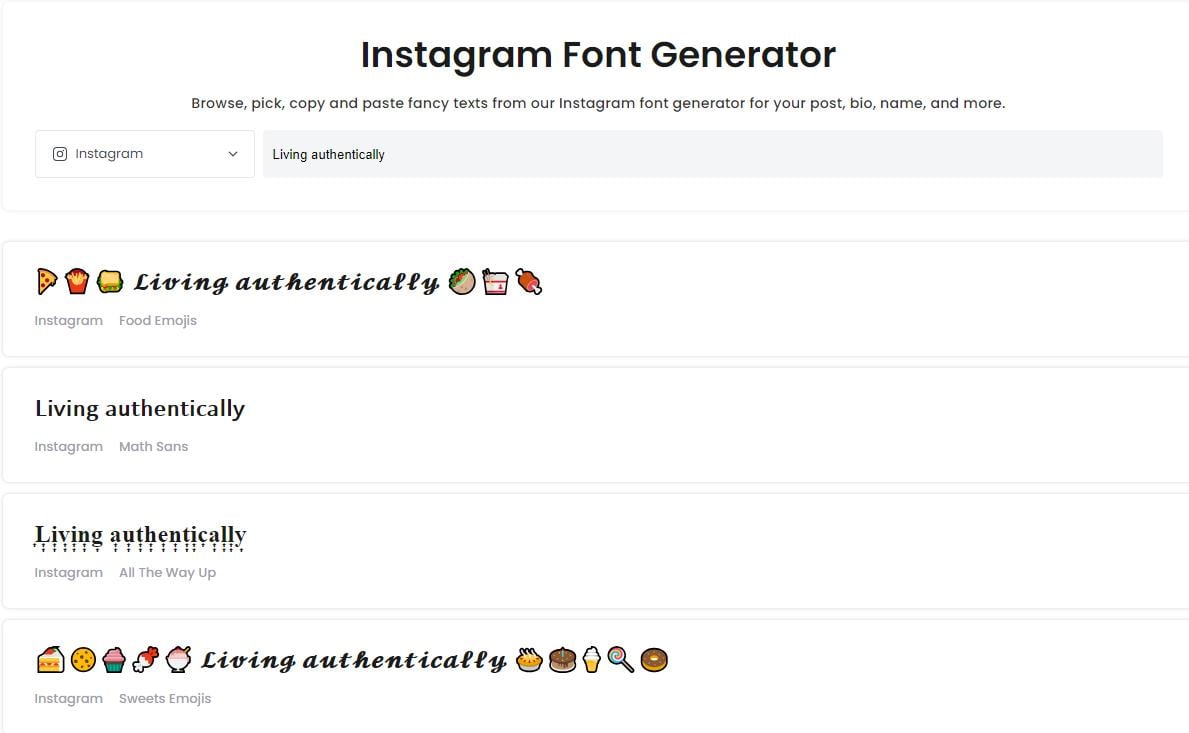 fotor online instagram font generator page