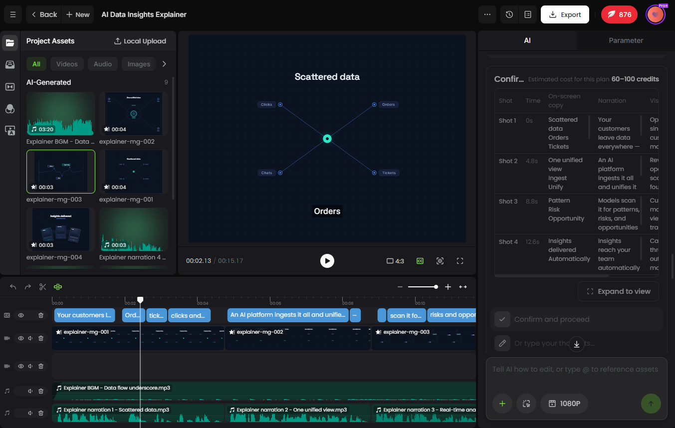 fotor video agent generates a video script and revelant scenes from the audio