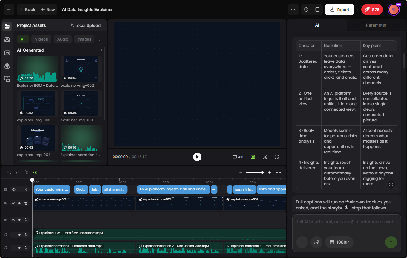 fotor video agent generates audio script and file based on your idea
