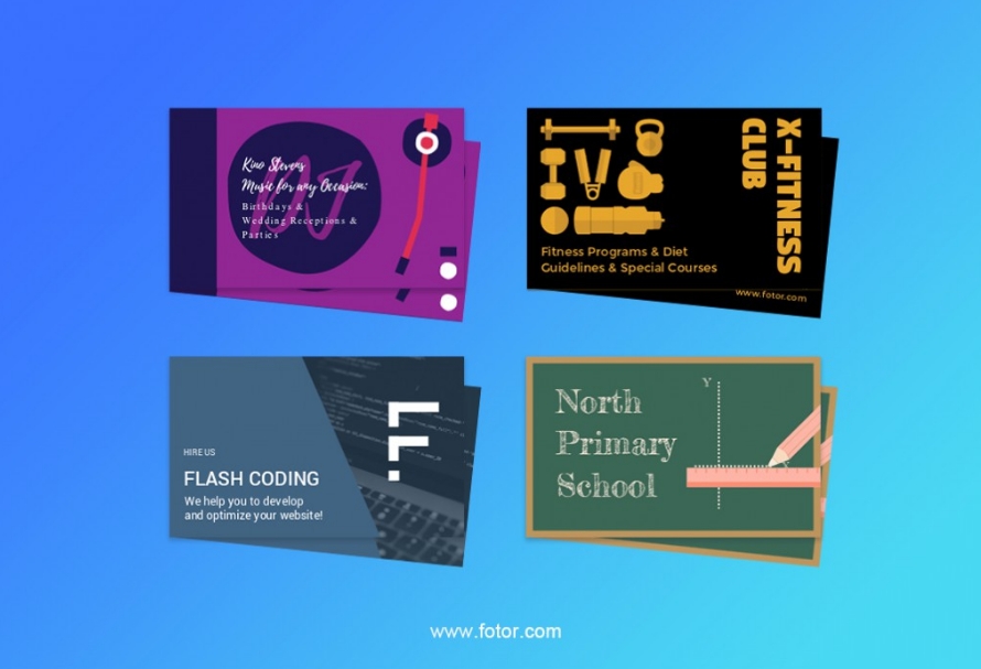 four different business cards