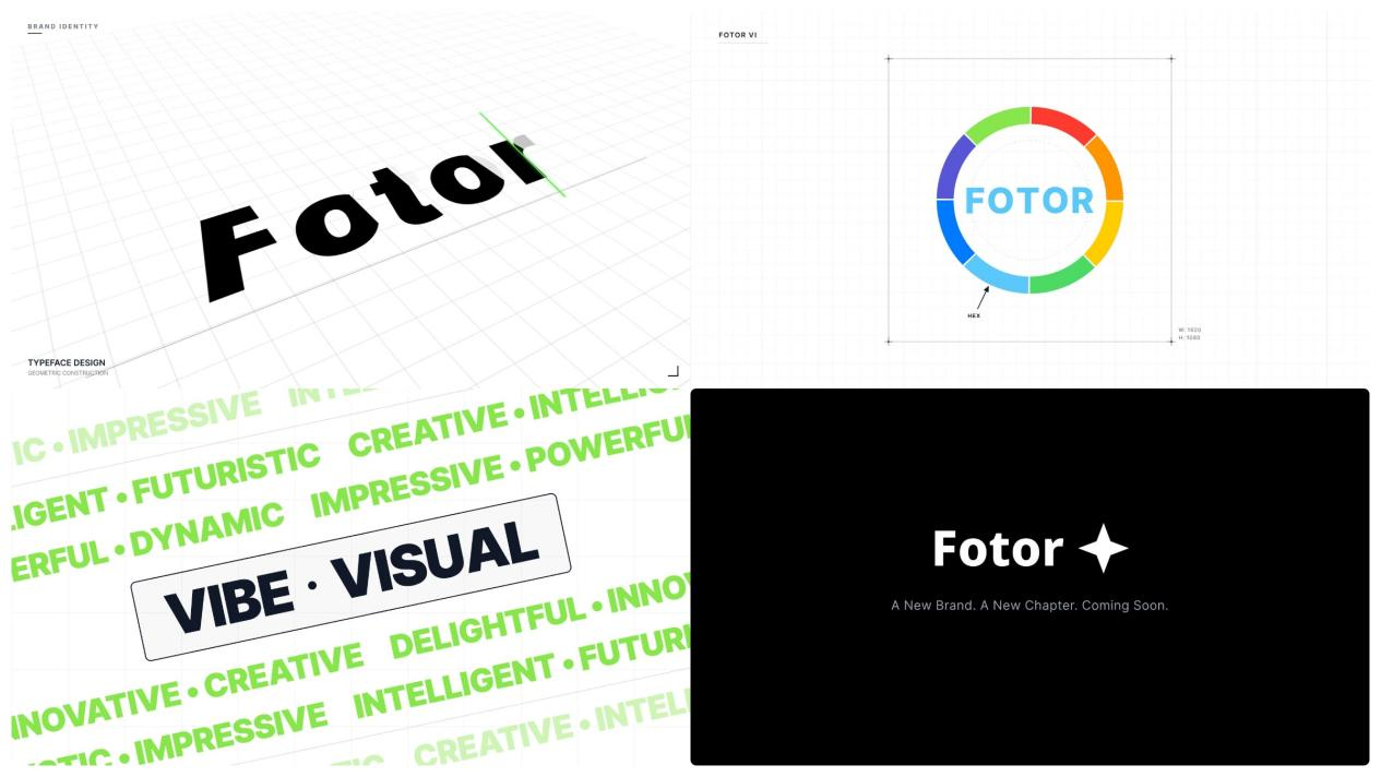 four frames from the final fotor brand identity showcase generated with Fotor agent