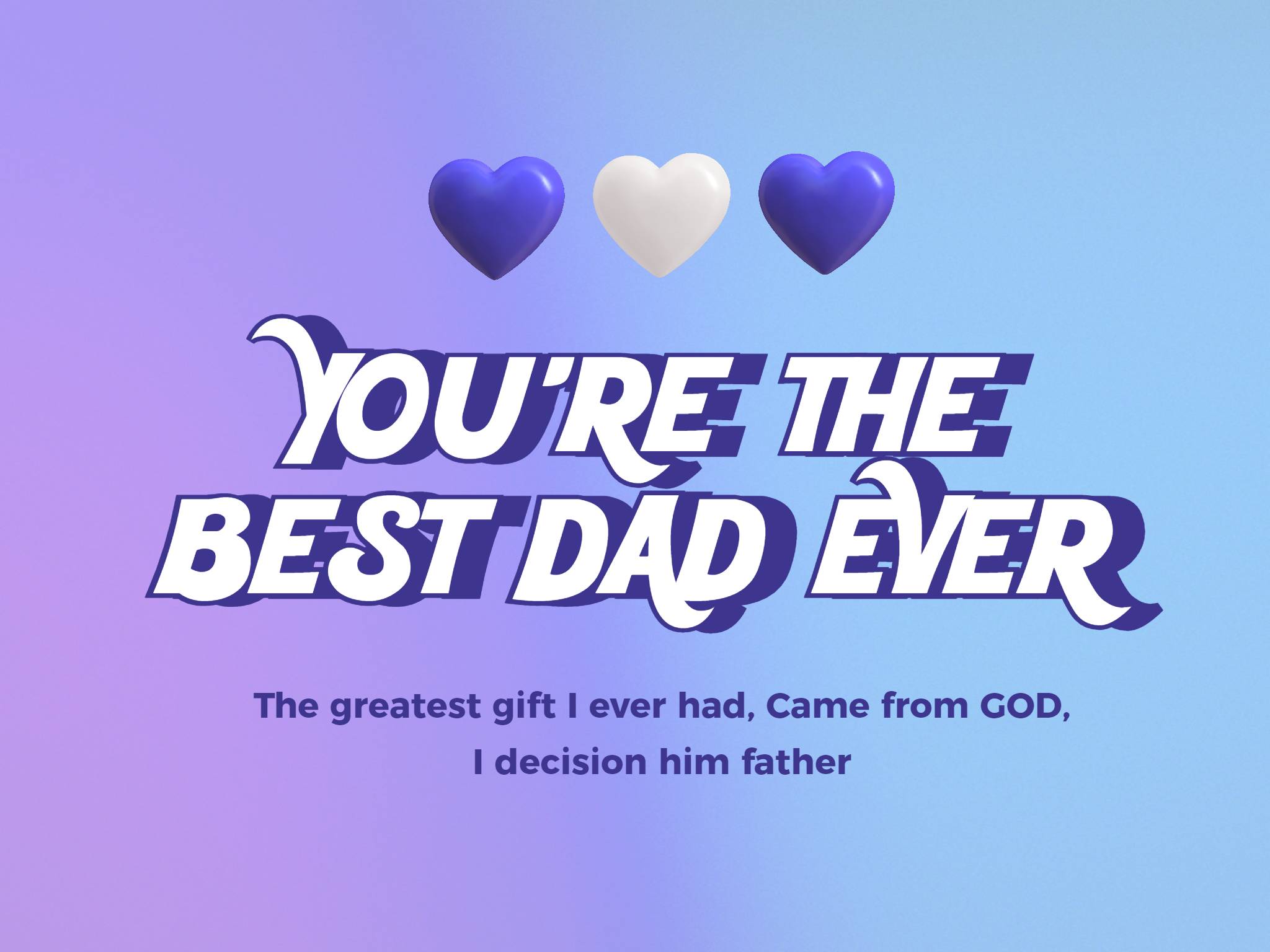 funny fathers day message card template of purple heart text
