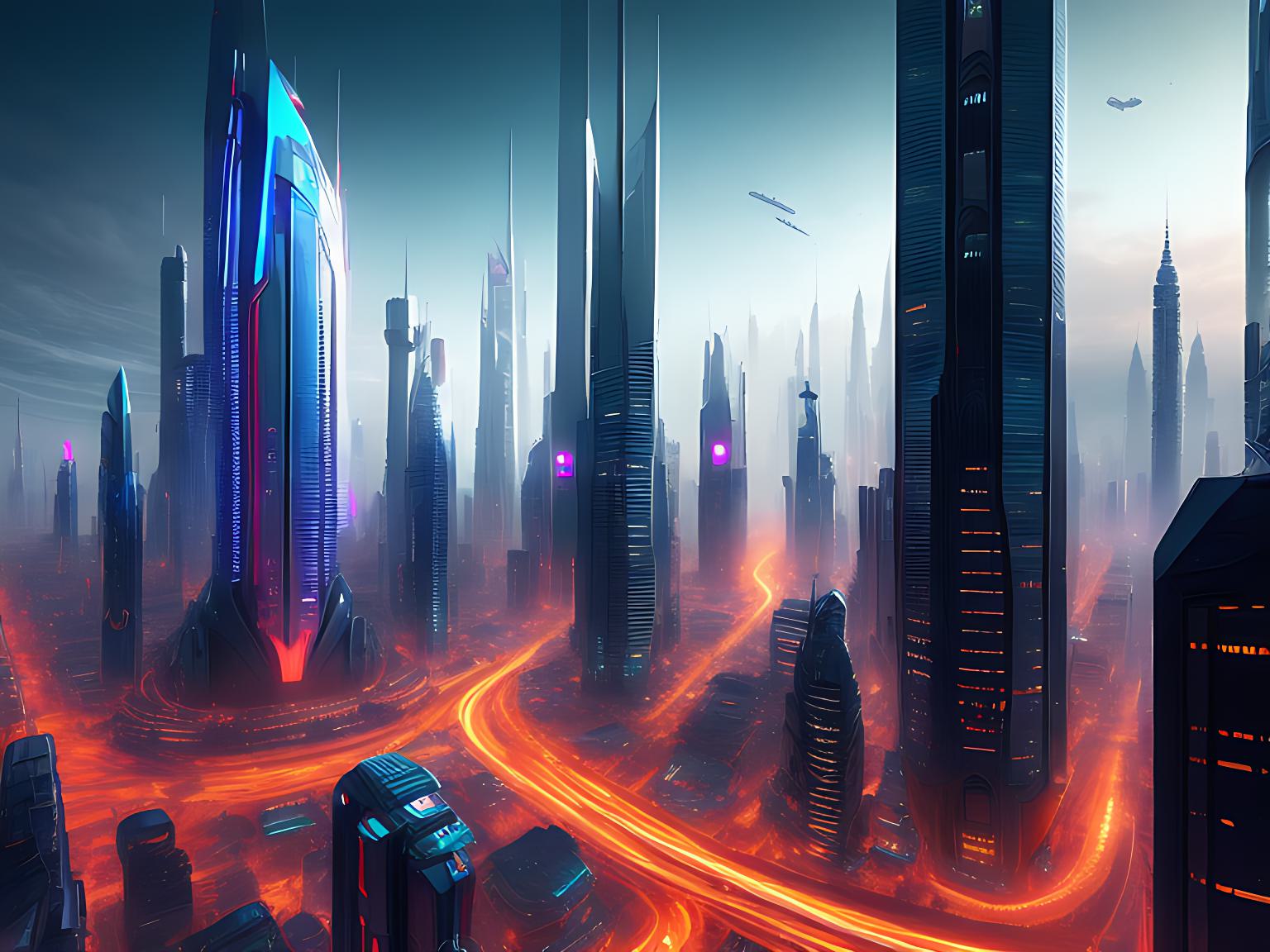 futuristic city panoroma envrionment concept art design made in fotor ai concept art generator from text