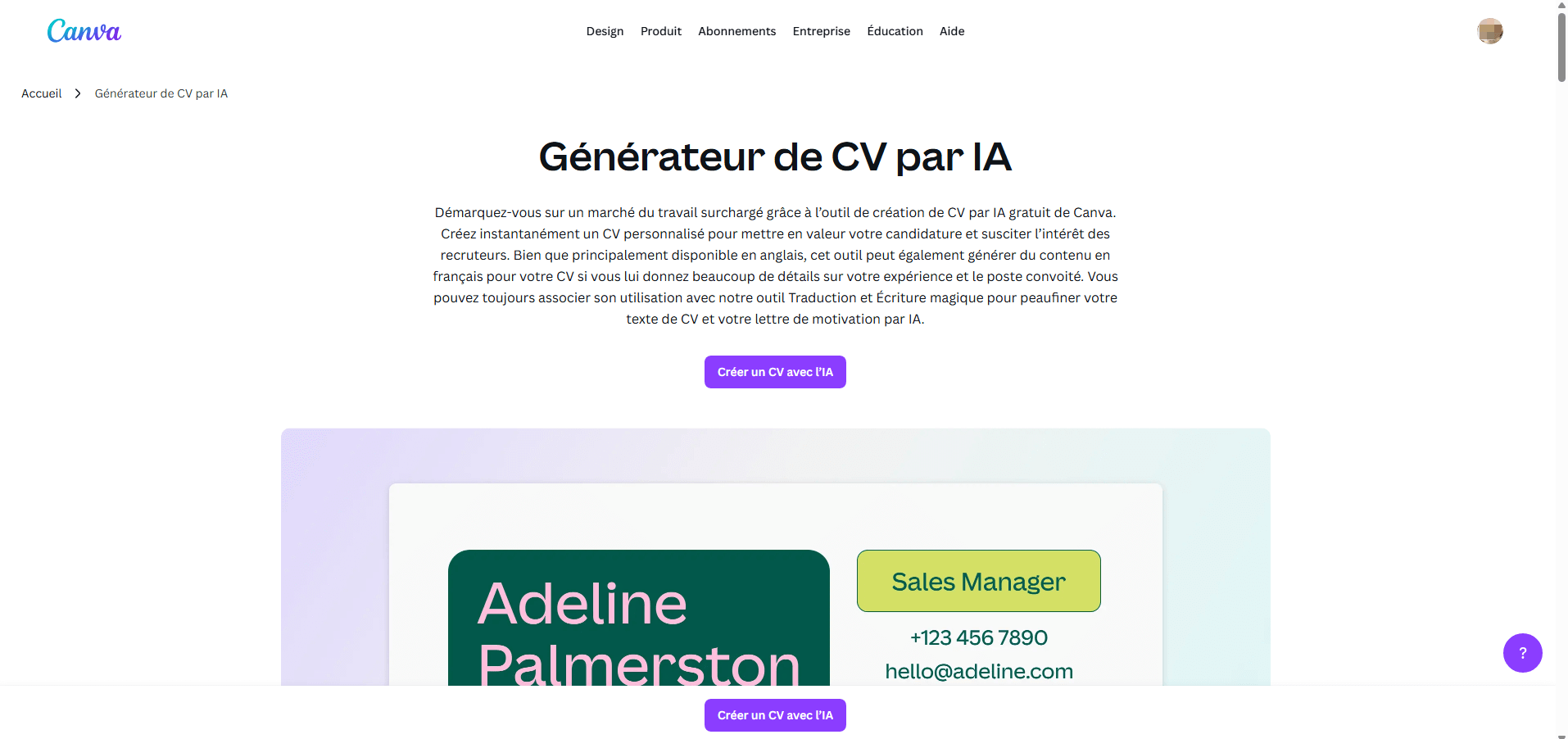 generateur de cv par ia pour entretien embauche dans canva
