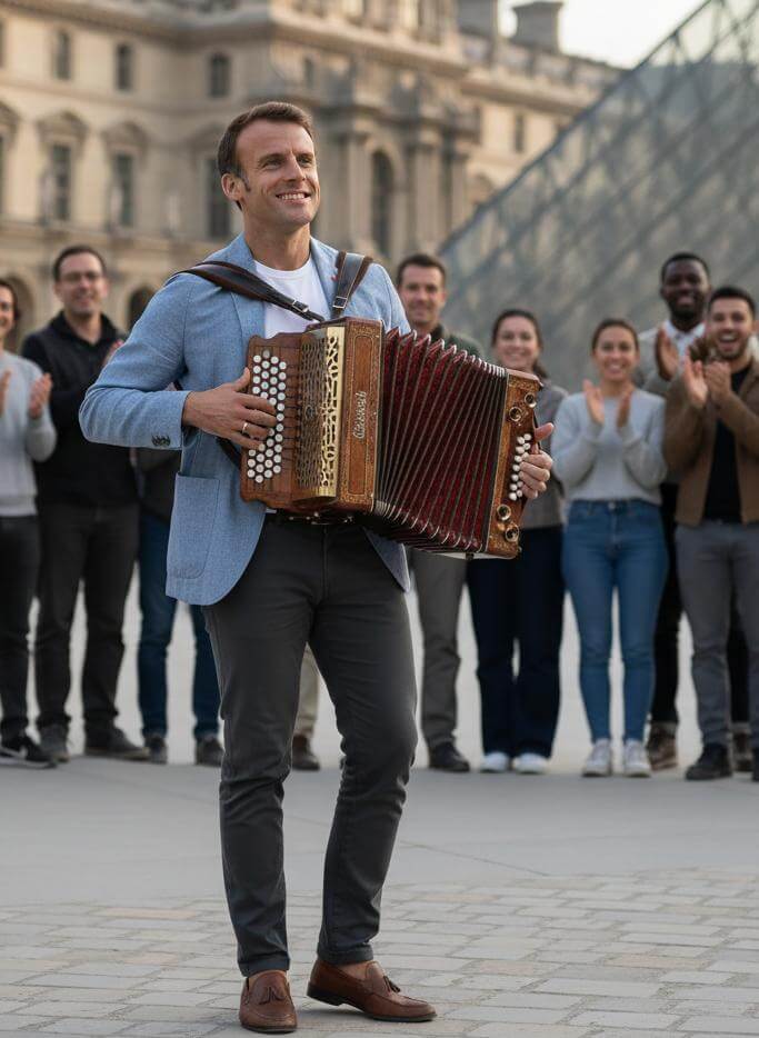 generer une photo de macron jouant accordéon