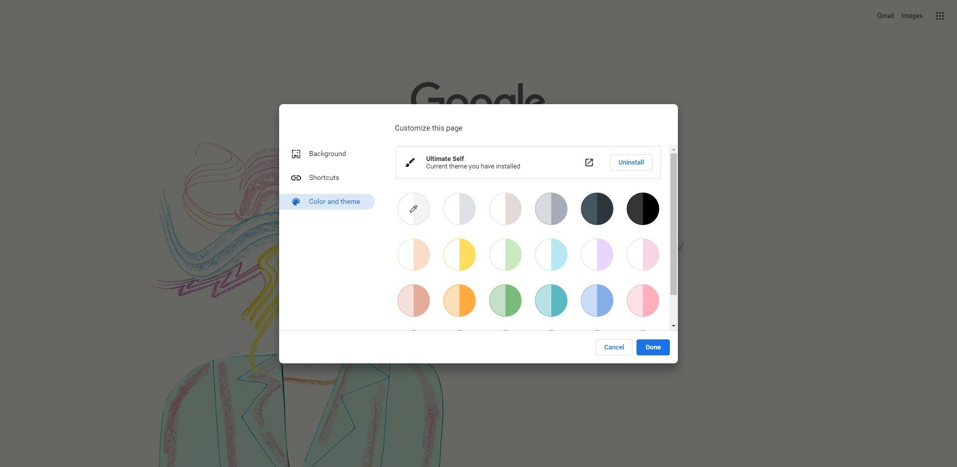 customerize color page of google chrome