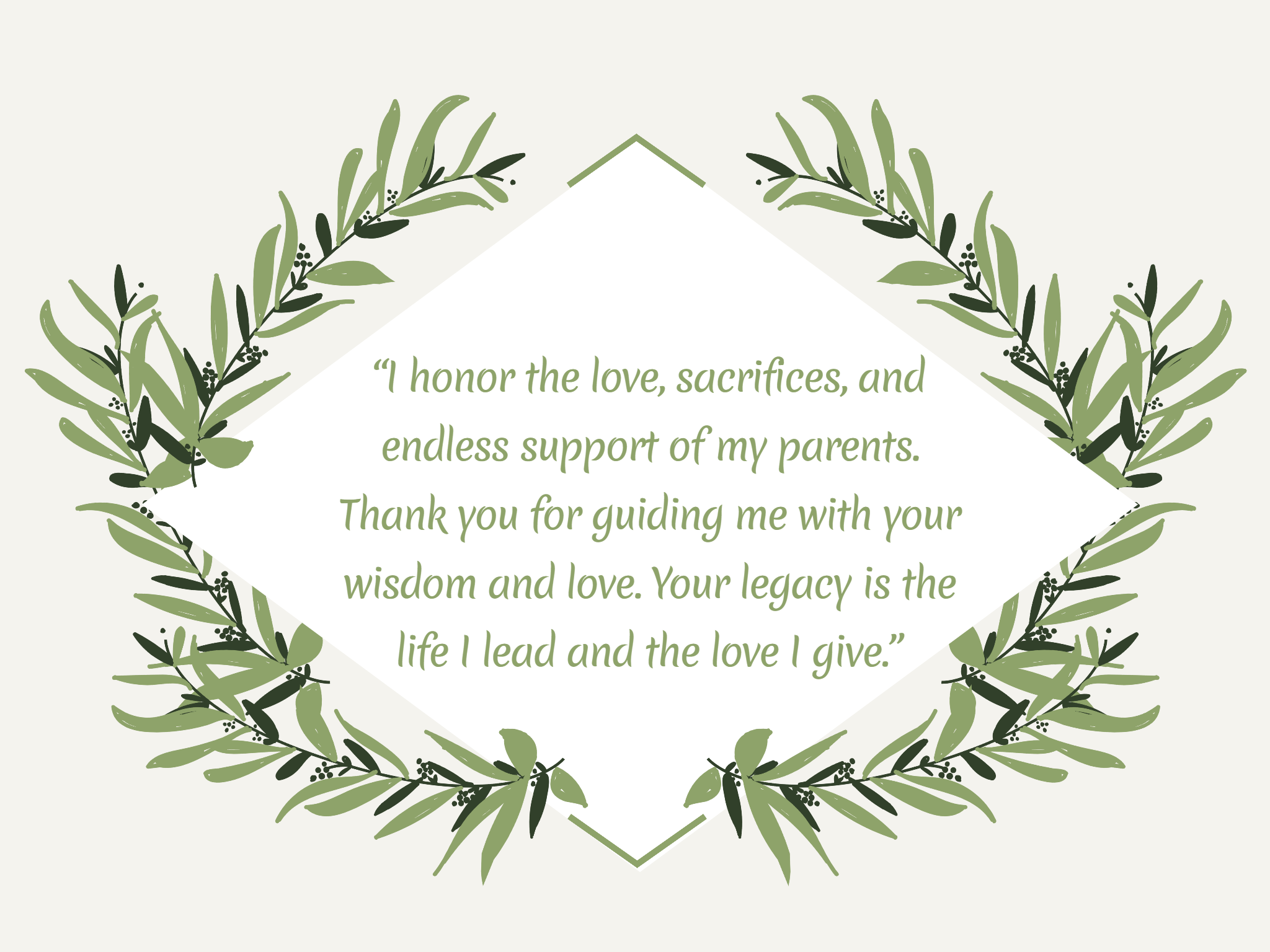 green leaves card with heart touching emotional parents quote