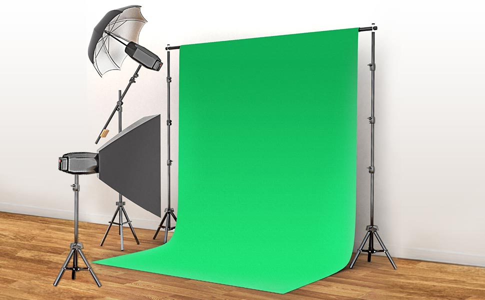 green screen backdrop with lighting equipment