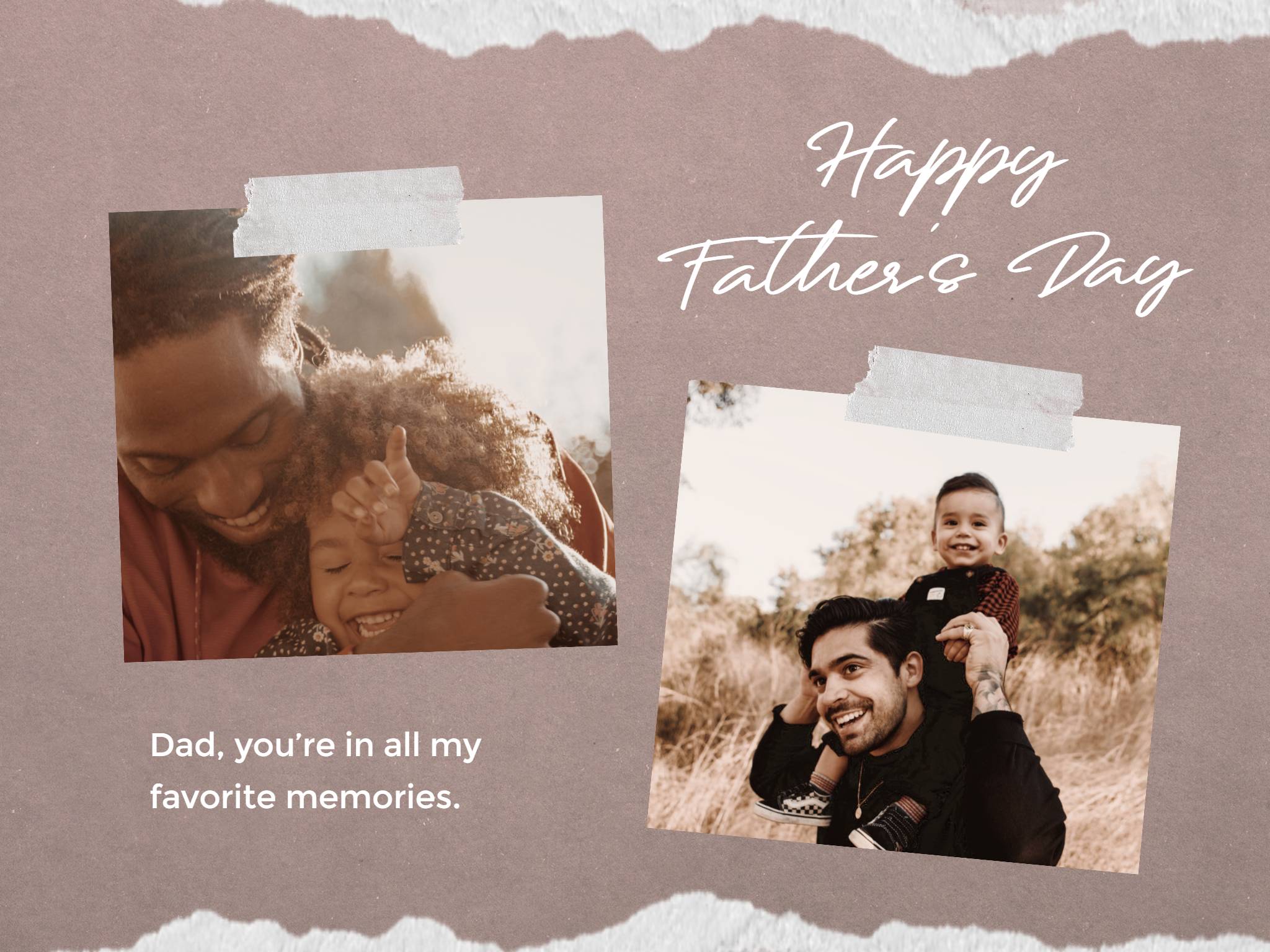 happy fathers day message card template of dad and son collage