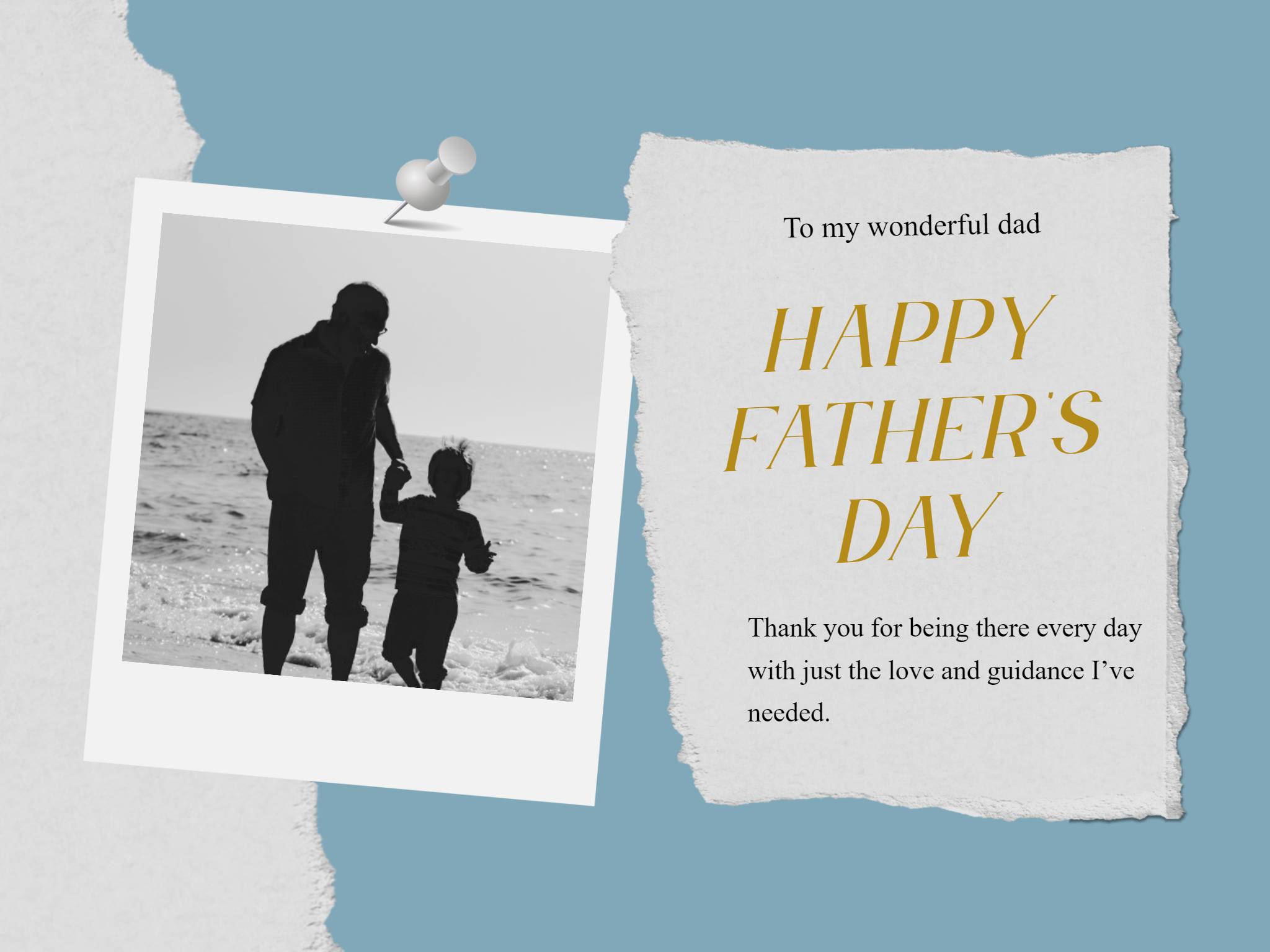 happy fathers day message card template of dad and son silhouette