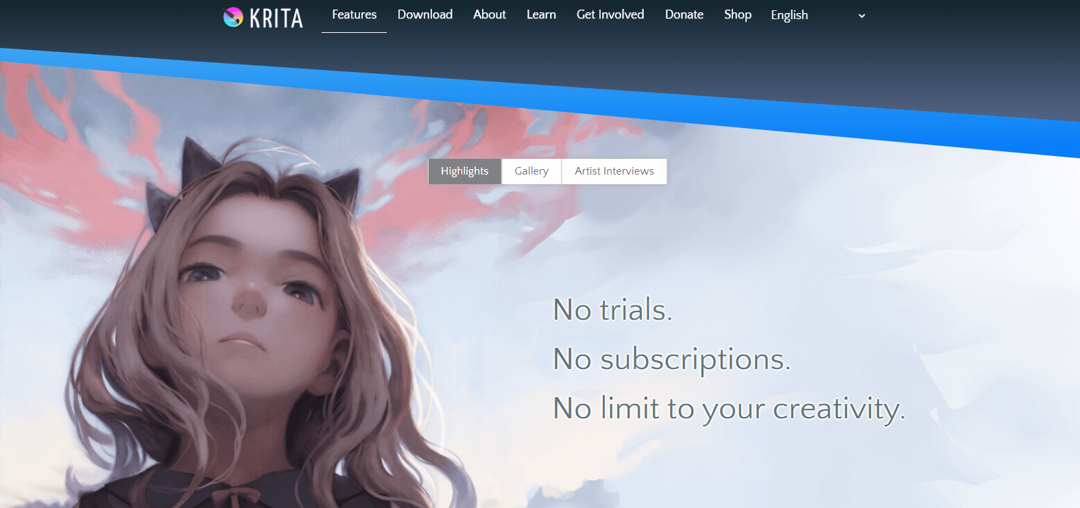 home page of Krita