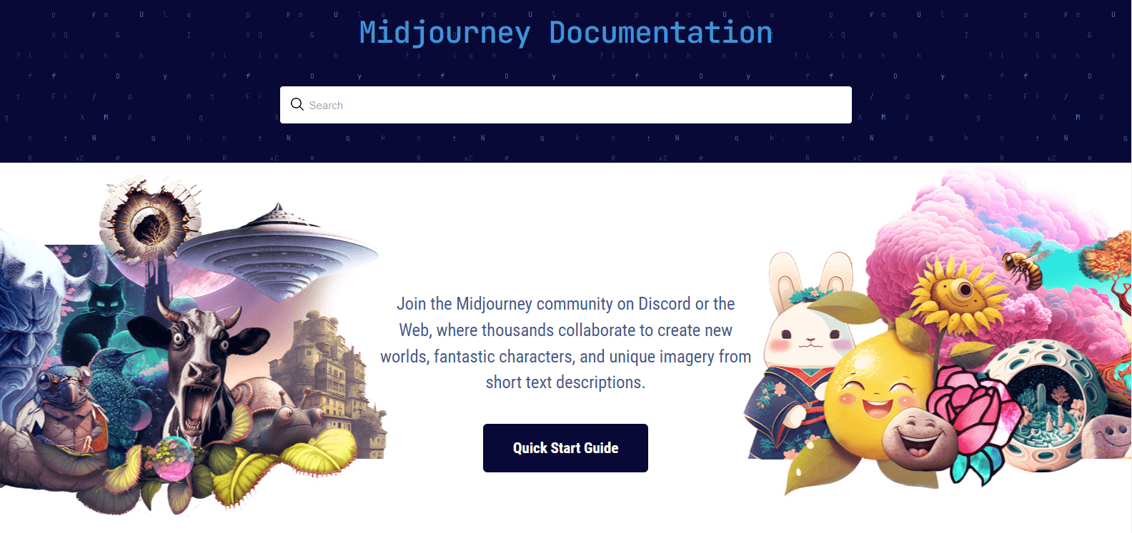 home page of midjourney