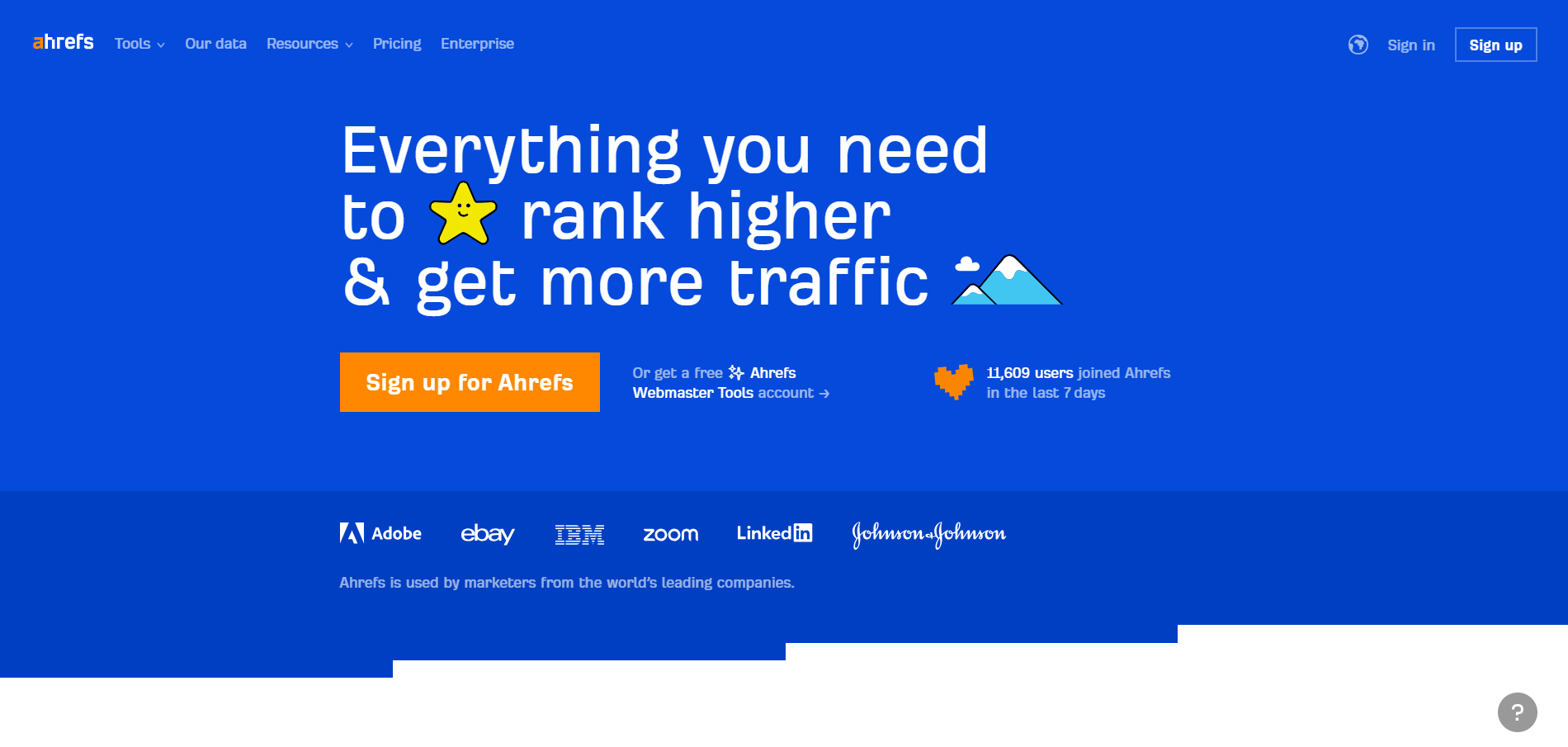 home page of ahrefs