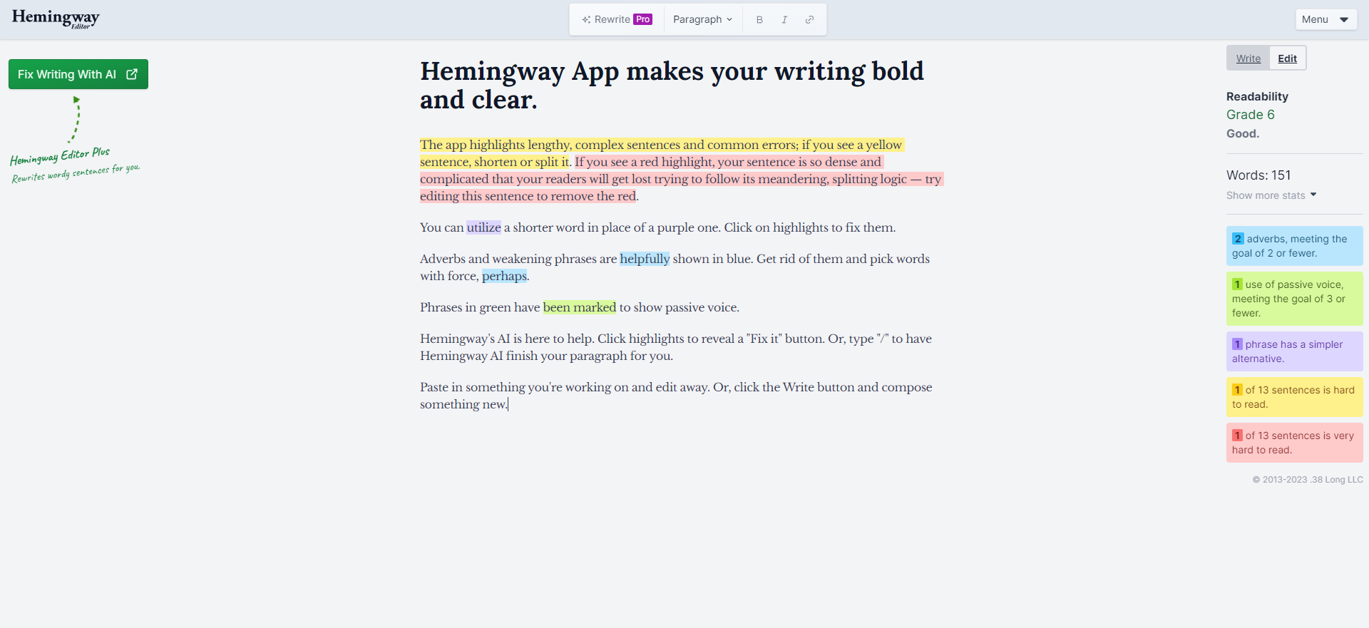 home page of hemingway editor