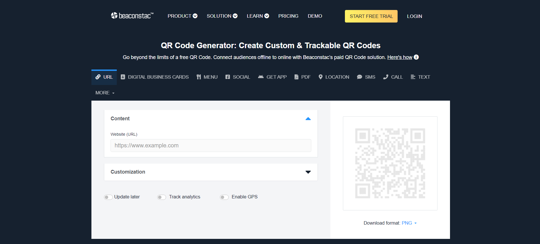 homepage of free qr code maker from beaconstac