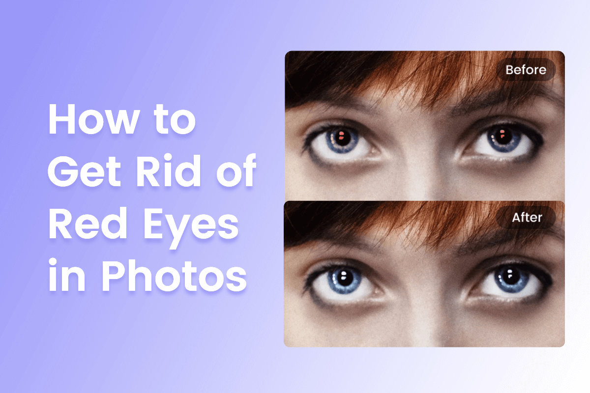 before and after contrast of a red eye picture and a blue eye picture