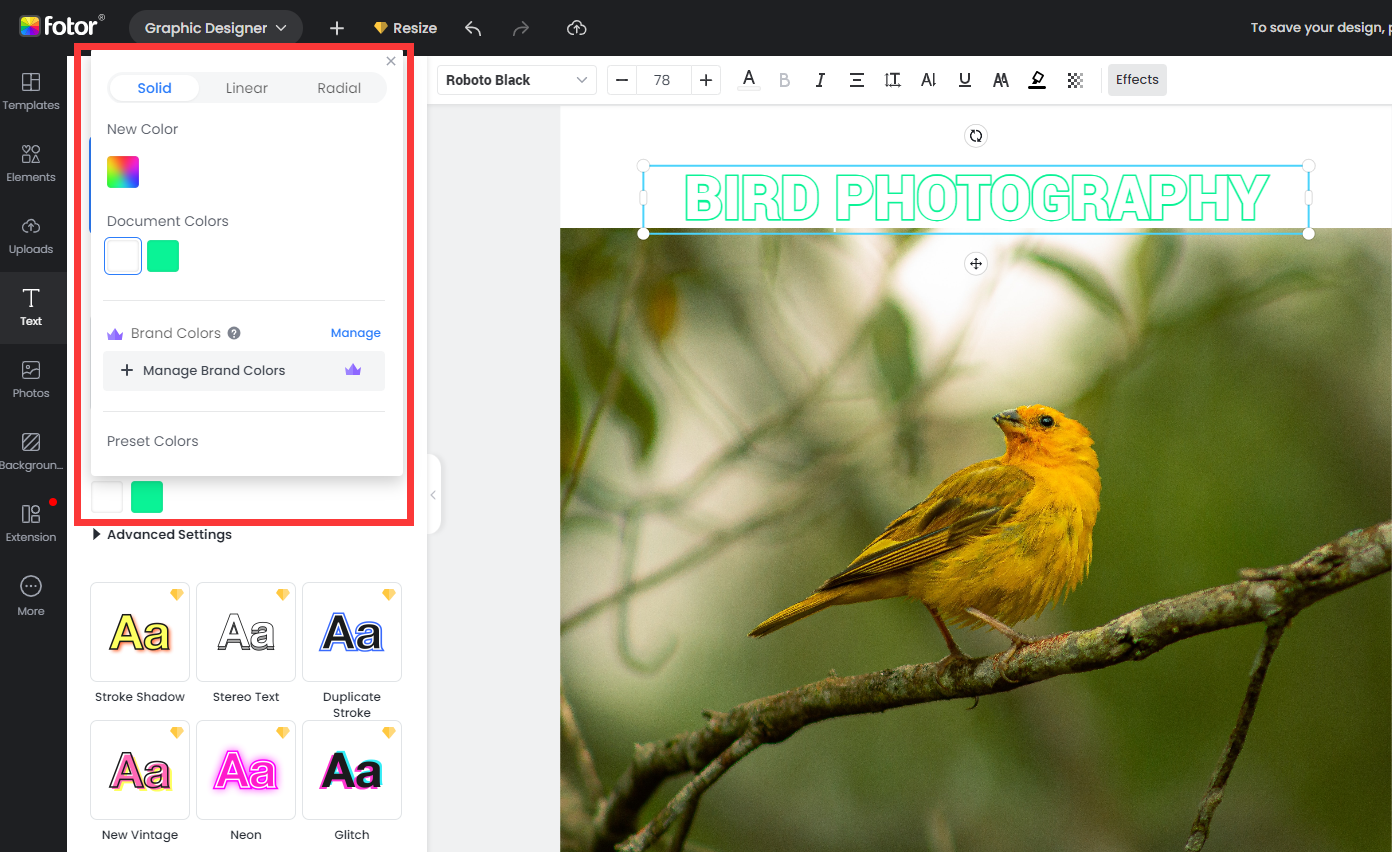 how to outline text on Fotor step4