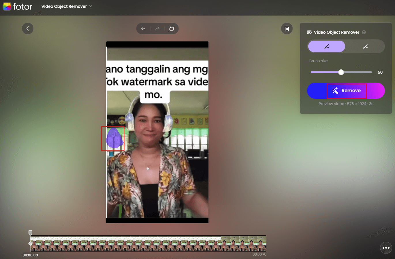 how to remove tiktok watermark through fotor ai video object remover 1
