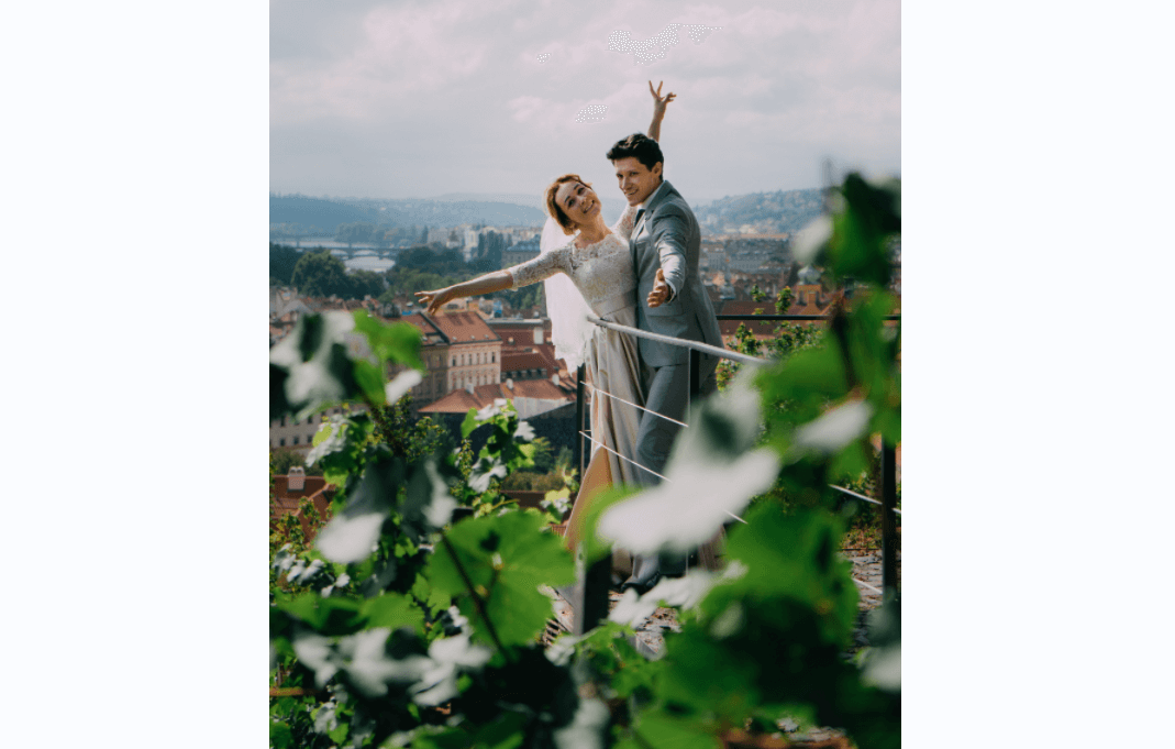 huaband and wife strech their hands on wedding