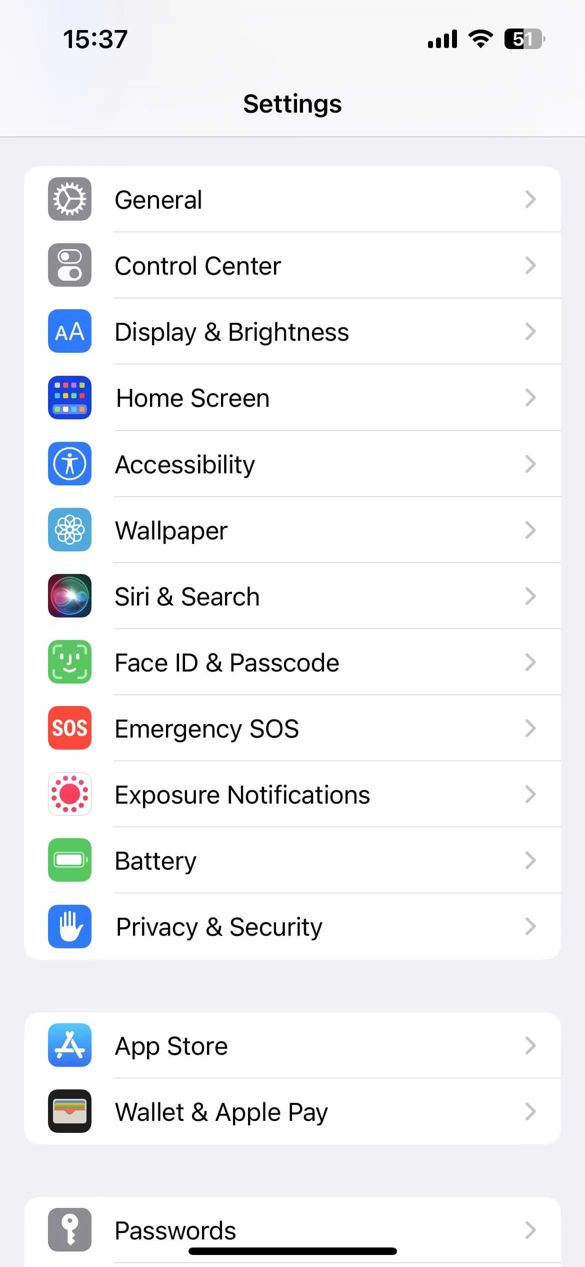 iPhone settings interface