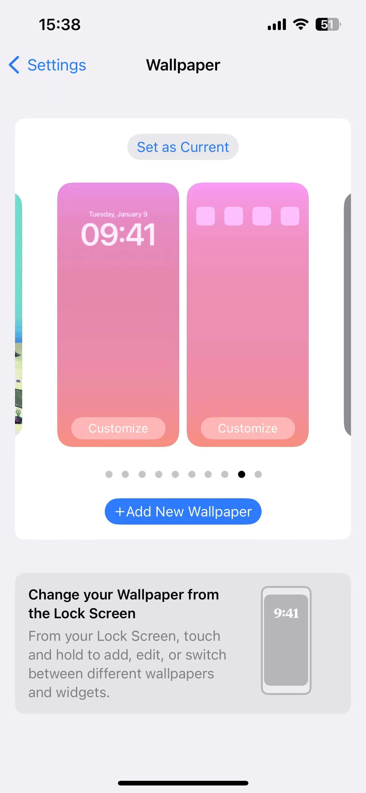 iPhone wallpaper settings interface
